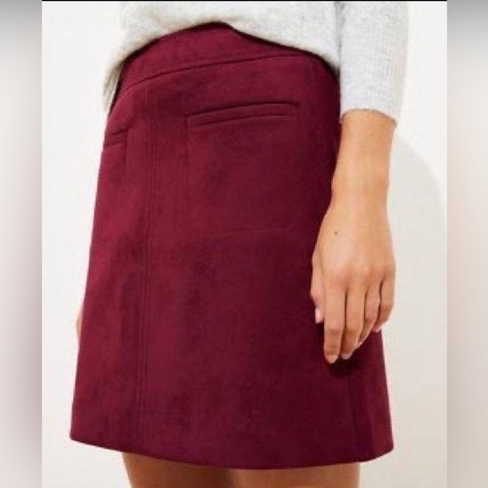 LOFT Burgundy Vegan Suede Mini Skirt